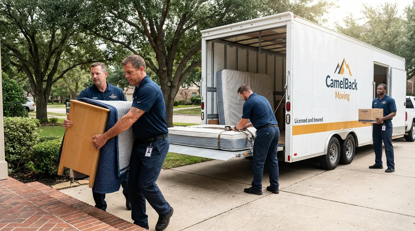 Crew loading residential truck for cross-state move from Rushville, IL