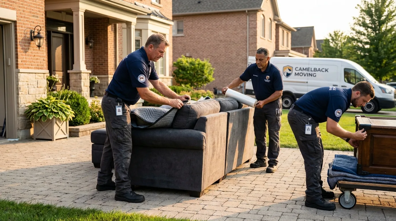 Large estate moving crew wrapping furniture in Rushville, IL